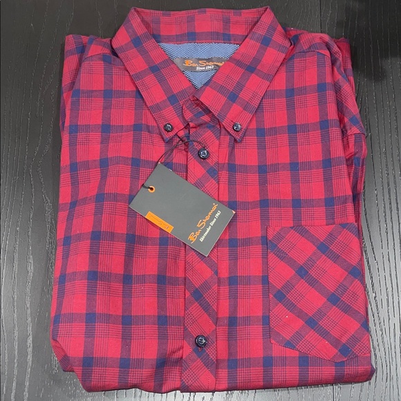 Ben Sherman Other - Ben Sherman Men's Red and Navy Checkered Shirt